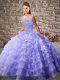Straps Sleeveless Court Train Lace Up Sweet 16 Dresses Lavender Organza