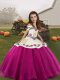 Wonderful Fuchsia Sleeveless Floor Length Embroidery Lace Up Girls Pageant Dresses