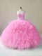 Tulle Sleeveless Floor Length Quince Ball Gowns and Beading and Ruffles