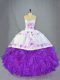 Deluxe Purple Ball Gowns Organza Sweetheart Sleeveless Beading and Ruffles Lace Up Sweet 16 Dresses Brush Train