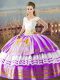 Lilac V-neck Neckline Embroidery and Ruffled Layers Quince Ball Gowns Sleeveless Lace Up