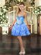 Sleeveless Mini Length Beading and Ruffled Layers Lace Up Evening Dress with Baby Blue