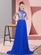 Custom Design Blue Homecoming Dress Prom and Party with Beading Halter Top Sleeveless Brush Train Backless