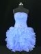 Pretty Mini Length Lace Up Prom Gown Blue for Prom and Party and Military Ball with Beading and Ruffles