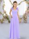 Floor Length Lavender Quinceanera Dama Dress Straps Sleeveless Lace Up