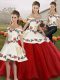 Gorgeous White And Red Sleeveless Floor Length Embroidery Lace Up Quinceanera Dress