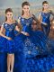 Trendy Ball Gowns Quinceanera Dress Royal Blue Off The Shoulder Satin and Organza Sleeveless Floor Length Lace Up