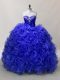 Unique Ball Gowns 15th Birthday Dress Royal Blue Sweetheart Fabric With Rolling Flowers Sleeveless Floor Length Lace Up