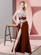 Rust Red Sleeveless Lace and Appliques Floor Length Prom Dresses