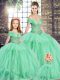 Popular Tulle Off The Shoulder Sleeveless Lace Up Beading and Ruffles Quinceanera Dress in Apple Green