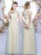 Dynamic Cap Sleeves Floor Length Lace and Bowknot Zipper Vestidos de Damas with Champagne