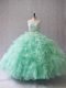 Apple Green Two Pieces Organza Scoop Sleeveless Beading and Lace and Ruffles Floor Length Zipper Ball Gown Prom Dress