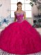 Hot Pink Off The Shoulder Neckline Beading and Ruffles Ball Gown Prom Dress Sleeveless Lace Up