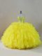 Affordable Yellow Lace Up Sweetheart Beading and Ruffles Quinceanera Dress Organza Sleeveless