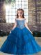 Blue Little Girl Pageant Dress Party and Wedding Party with Beading and Appliques Off The Shoulder Sleeveless Lace Up