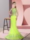 Yellow Green Sleeveless Beading and Appliques Zipper Prom Dresses