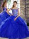 Beading and Ruffles Quinceanera Dresses Royal Blue Lace Up Sleeveless Brush Train