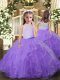 Unique Ruffles Pageant Dress Womens Lavender Backless Sleeveless Floor Length