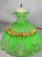 Dramatic Green Ball Gowns Off The Shoulder Sleeveless Satin Floor Length Lace Up Embroidery Quinceanera Gown