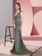 Beautiful Olive Green V-neck Neckline Beading Prom Dress Sleeveless Zipper