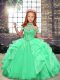 Apple Green Scoop Neckline Beading and Ruffles Little Girls Pageant Dress Sleeveless Lace Up