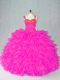 Great Fuchsia Sleeveless Beading and Ruffles Floor Length Sweet 16 Quinceanera Dress