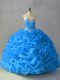 Fitting Blue Sleeveless Beading and Pick Ups and Hand Made Flower Floor Length 15 Quinceanera Dress
