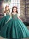 Latest Teal Straps Neckline Beading Child Pageant Dress Sleeveless Lace Up