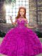 High-neck Sleeveless Tulle Child Pageant Dress Beading and Ruffles Lace Up