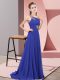 Purple Empire Chiffon One Shoulder Sleeveless Beading Floor Length Prom Evening Gown