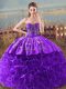 Noble Sweetheart Sleeveless Fabric With Rolling Flowers Sweet 16 Quinceanera Dress Embroidery and Ruffles Brush Train Lace Up
