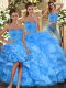 Perfect Floor Length Ball Gowns Sleeveless Baby Blue 15th Birthday Dress Lace Up