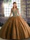 Ball Gowns Quinceanera Dresses Brown Straps Tulle Sleeveless Floor Length Lace Up