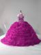 Fuchsia Ball Gowns Halter Top Sleeveless Organza Lace Up Beading and Pick Ups 15th Birthday Dress