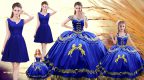 Sweet Floor Length Lace Up Ball Gown Prom Dress Royal Blue for Sweet 16 and Quinceanera with Embroidery
