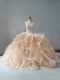 Top Selling Ball Gowns Sleeveless Champagne and Pink And White Sweet 16 Dress Brush Train Lace Up