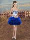 Flirting Royal Blue Lace Up Homecoming Dress Embroidery and Ruffled Layers Sleeveless Mini Length