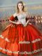 Orange Red Sleeveless Satin Lace Up Vestidos de Quinceanera for Sweet 16 and Quinceanera