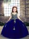 Exquisite Royal Blue Ball Gowns Straps Sleeveless Tulle Floor Length Lace Up Appliques Pageant Dress Toddler