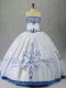 Free and Easy Blue And White Quinceanera Gowns Sweet 16 and Quinceanera with Embroidery Strapless Sleeveless Lace Up