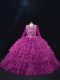 High Class Purple Ball Gowns Beading and Ruffled Layers Sweet 16 Quinceanera Dress Lace Up Organza Long Sleeves Floor Length