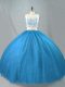 Nice Blue Zipper Scoop Beading Sweet 16 Dress Tulle Sleeveless