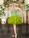 Great Olive Green Sleeveless Beading and Ruffles Mini Length Evening Dress