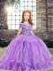 Lavender Tulle Lace Up Little Girls Pageant Dress Sleeveless Floor Length Beading