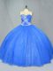 Blue Lace Up Sweetheart Beading Quinceanera Gowns Tulle Sleeveless