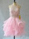 Fitting Mini Length Baby Pink Prom Dresses Tulle Sleeveless Beading and Ruffles