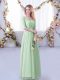 Gorgeous Apple Green Half Sleeves Lace and Belt Floor Length Dama Dress for Quinceanera