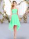 Green Empire Belt Court Dresses for Sweet 16 Lace Up Chiffon Sleeveless High Low