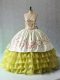 Sweet Sweetheart Sleeveless Lace Up 15 Quinceanera Dress Yellow Green Organza