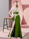 Customized Sweetheart Sleeveless Prom Dress Floor Length Lace and Appliques Olive Green Chiffon
